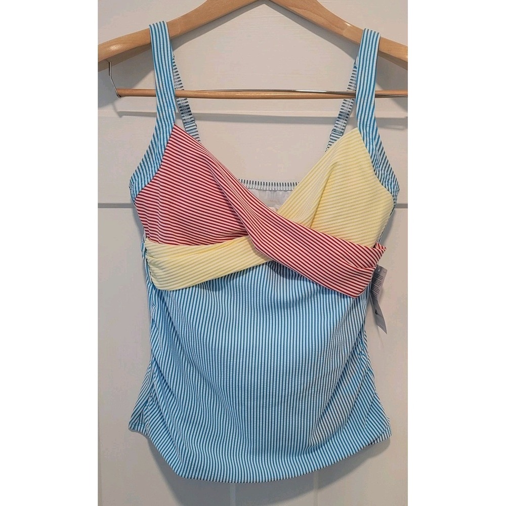 Lands End Tankini Bathing Suit 8 colorblock Stripe Pool Vacation Beach Summer